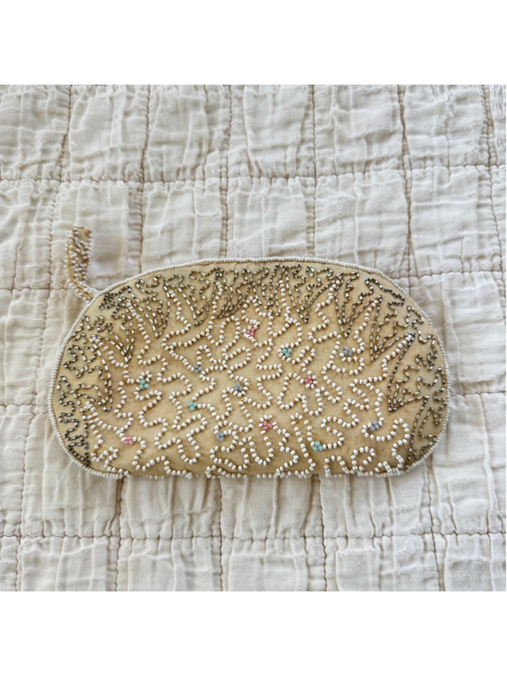 Vintage Beaded Cream White Clutch Purse